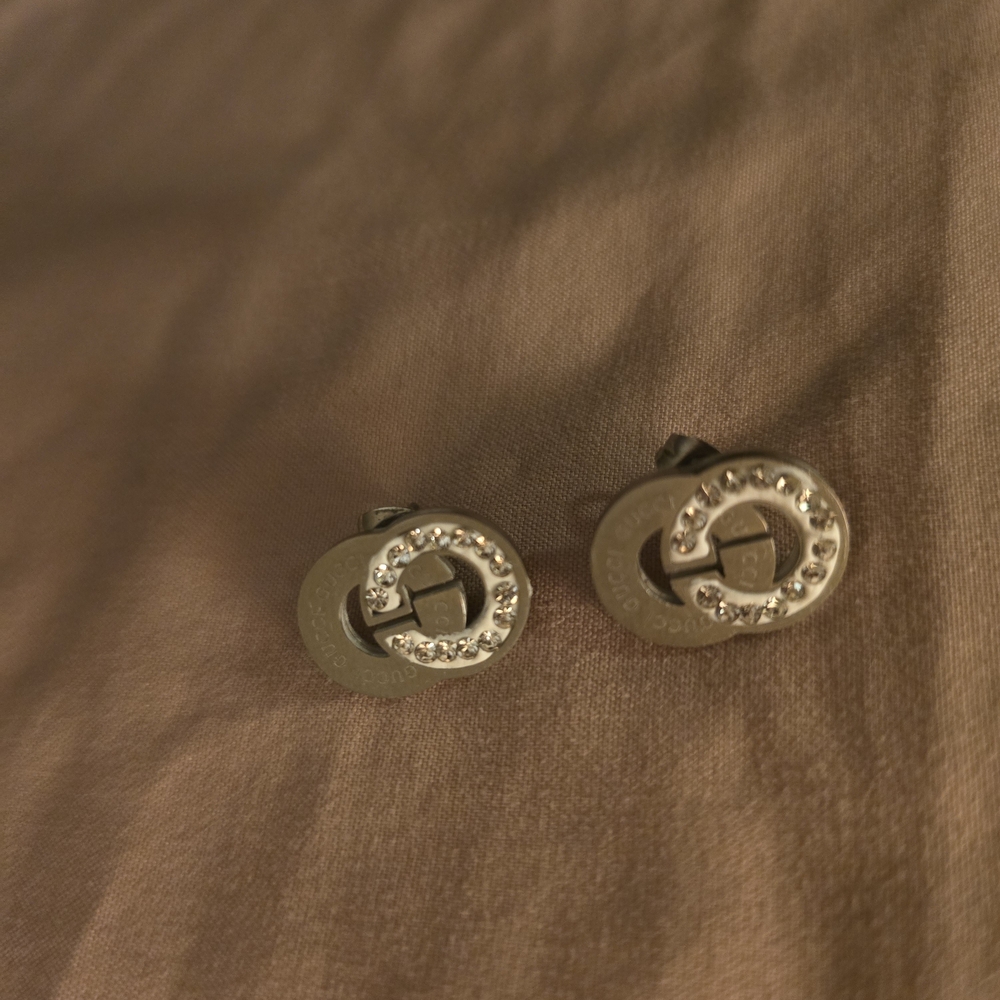 Silver Tone Double Letter Stud Earrings - Picture 2 of 4